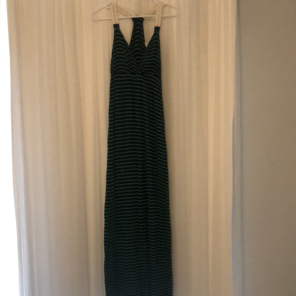 Green and navy maxi dress